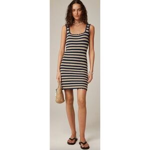 J.Crew Scallop-trim Sweater Dress Womens Medium Blue Tan Stripe